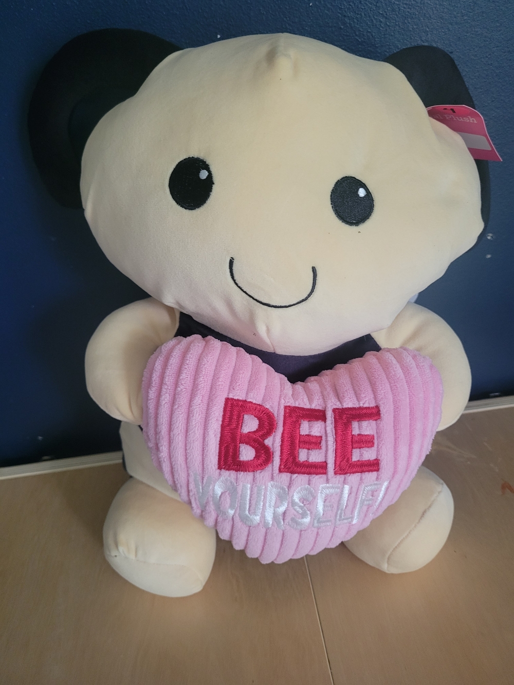 Plush Bee Holding Pink Heart Pet Toy